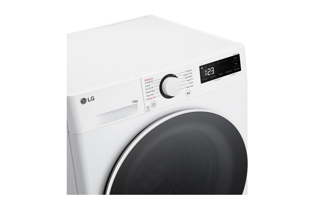 LG מכונת כביסה 10 ק''ג AIDD בצבע לבן פתח קדמי עם דלת שחורה, panel view, WF10114WBW, thumbnail 4