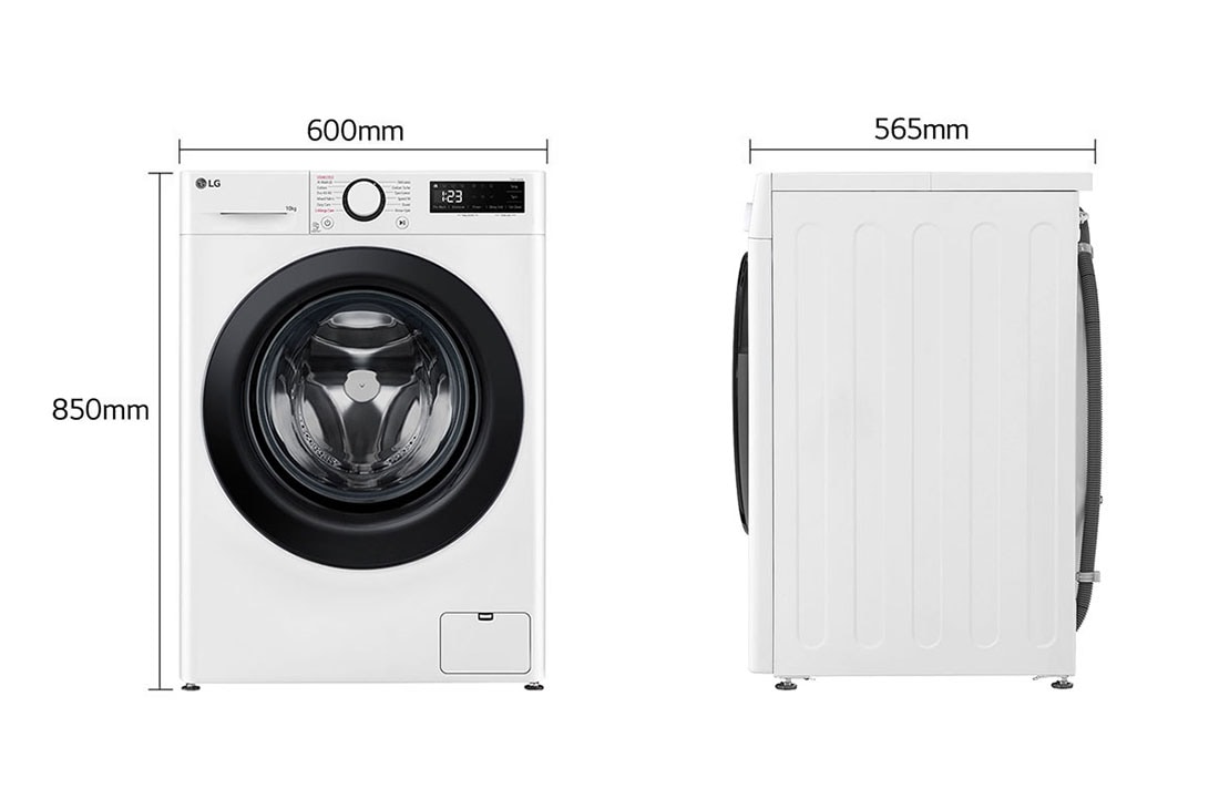 LG מכונת כביסה 10 ק''ג AIDD בצבע לבן פתח קדמי עם דלת לבנה, dimension, WF10014WB, thumbnail 2