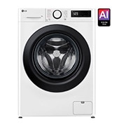 LG מכונת כביסה 9 ק''ג AIDD בצבע לבן פתח קדמי עם דלת שחורה, front view, WF9014WB, thumbnail 1