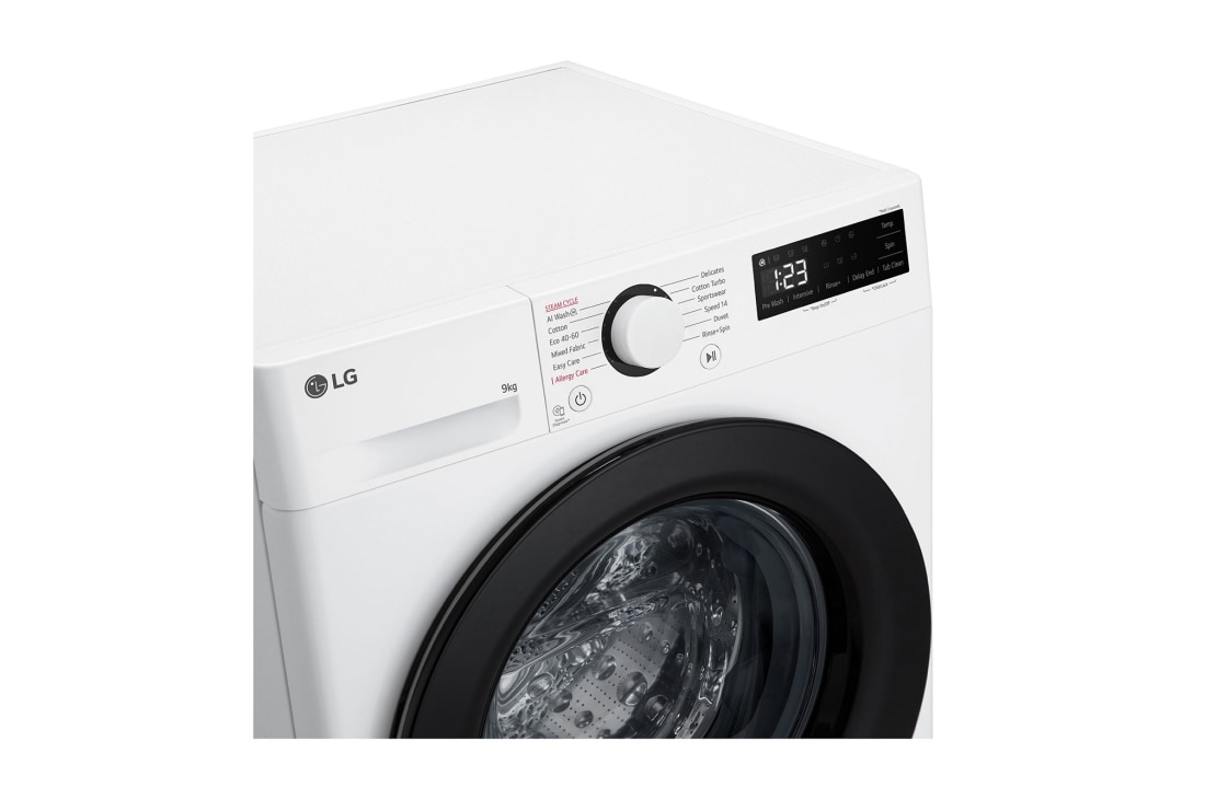 LG מכונת כביסה 9 ק''ג AIDD בצבע לבן פתח קדמי עם דלת שחורה, panel view, WF9014WB, thumbnail 4