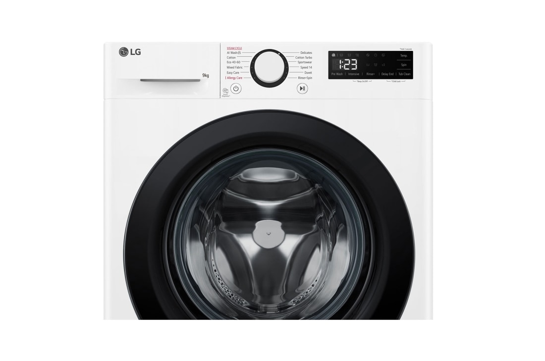 LG מכונת כביסה 9 ק''ג AIDD בצבע לבן פתח קדמי עם דלת שחורה, display, WF9014WB, thumbnail 7