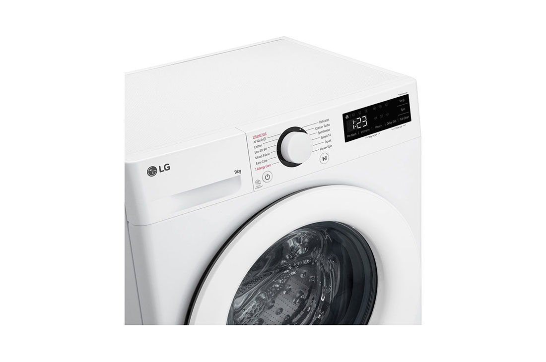 LG מכונת כביסה 9 ק''ג AIDD בצבע לבן פתח קדמי עם דלת לבנה, Top view, WFS9014WW, thumbnail 4