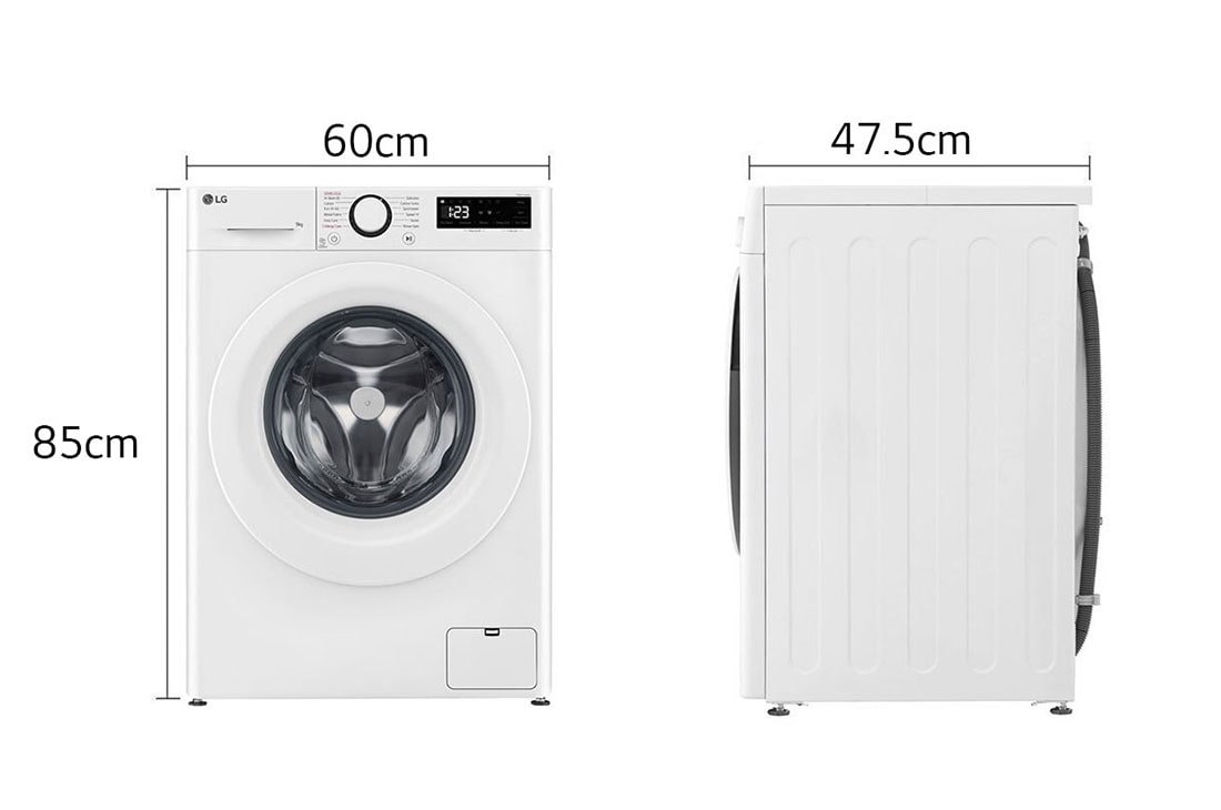 LG מכונת כביסה 9 ק''ג AIDD בצבע לבן פתח קדמי עם דלת לבנה, Dimencion, WFS9014WW, thumbnail 2
