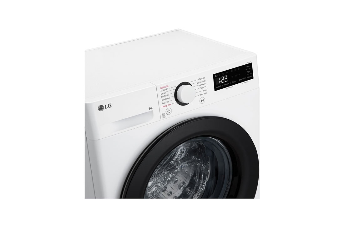 LG מכונת כביסה 8 ק''ג AIDD בצבע לבן פתח קדמי עם דלת שחורה, Top view, WFS8014WB, thumbnail 4