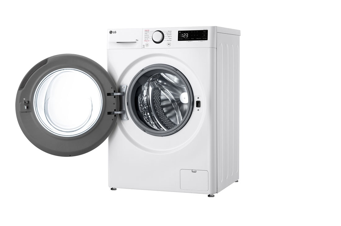 LG מכונת כביסה 8 ק''ג AIDD בצבע לבן פתח קדמי עם דלת שחורה, left open view, WFS8014WB, thumbnail 11