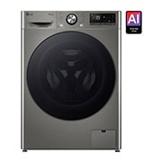 LG מכונת כביסה 10 ק''ג AIDD בצבע כסף פלטינה עם  פתח קדמי ודלת זכוכית שחורה, front view, WF10214GBB, thumbnail 1