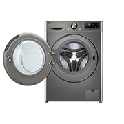 LG מכונת כביסה 10 ק''ג AIDD בצבע כסף פלטינה עם  פתח קדמי ודלת זכוכית שחורה, front door open, WF10214GBB, thumbnail 3