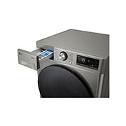 LG מכונת כביסה 10 ק''ג AIDD בצבע כסף פלטינה עם  פתח קדמי ודלת זכוכית שחורה, left drawer open, WF10214GBB, thumbnail 7