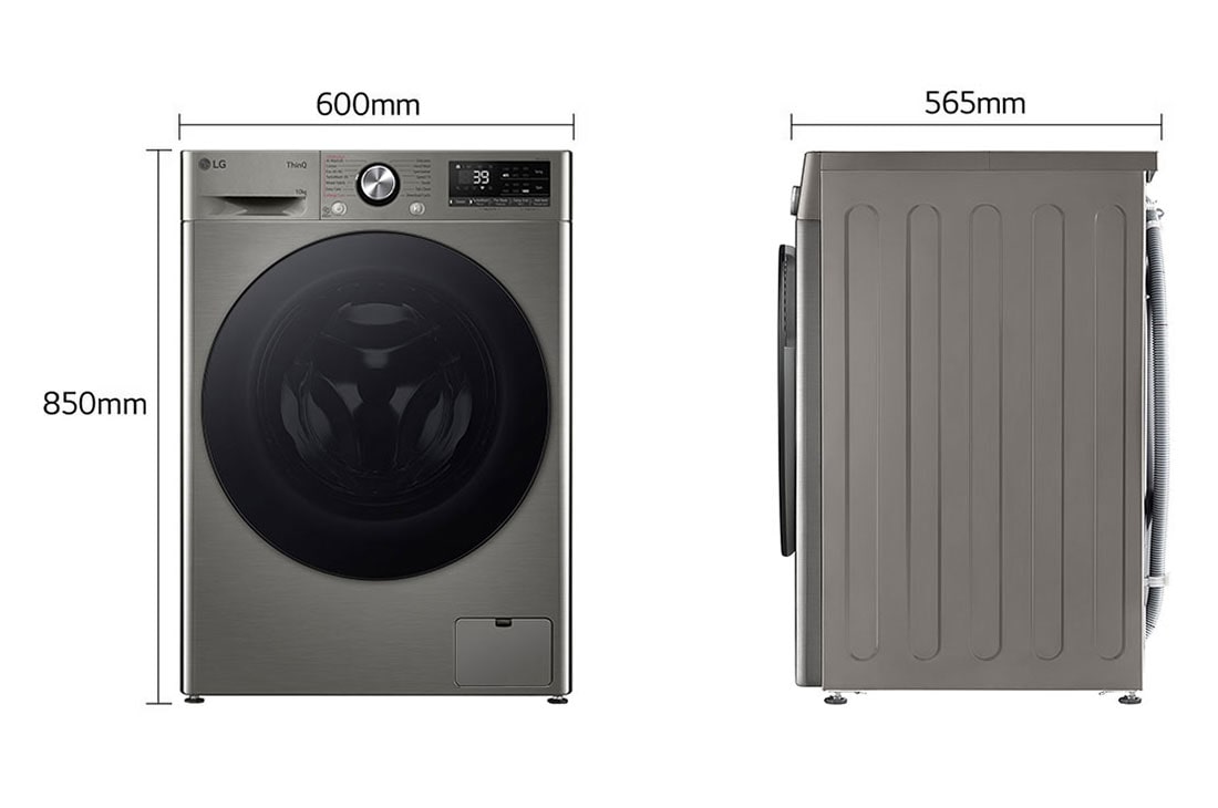 LG מכונת כביסה 10 ק''ג AIDD בצבע כסף פלטינה עם  פתח קדמי ודלת זכוכית שחורה, dimension, WF10214GBB, thumbnail 2