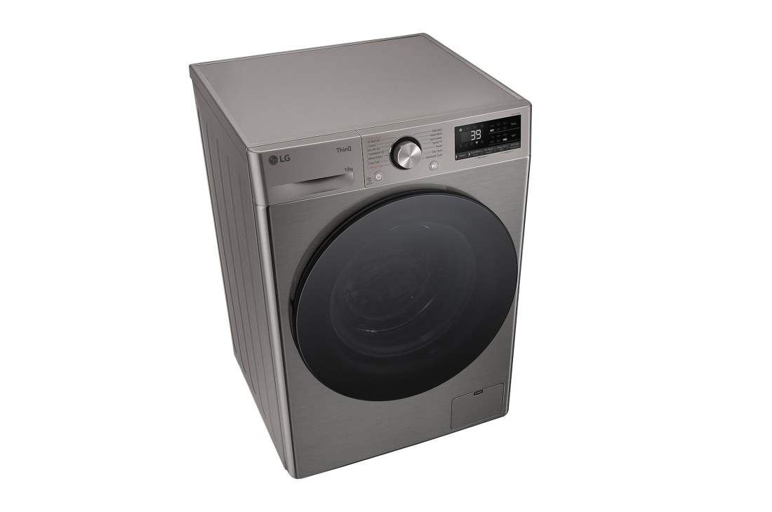 LG מכונת כביסה 10 ק''ג AIDD בצבע כסף פלטינה עם  פתח קדמי ודלת זכוכית שחורה, top view, WF10214GBB, thumbnail 9