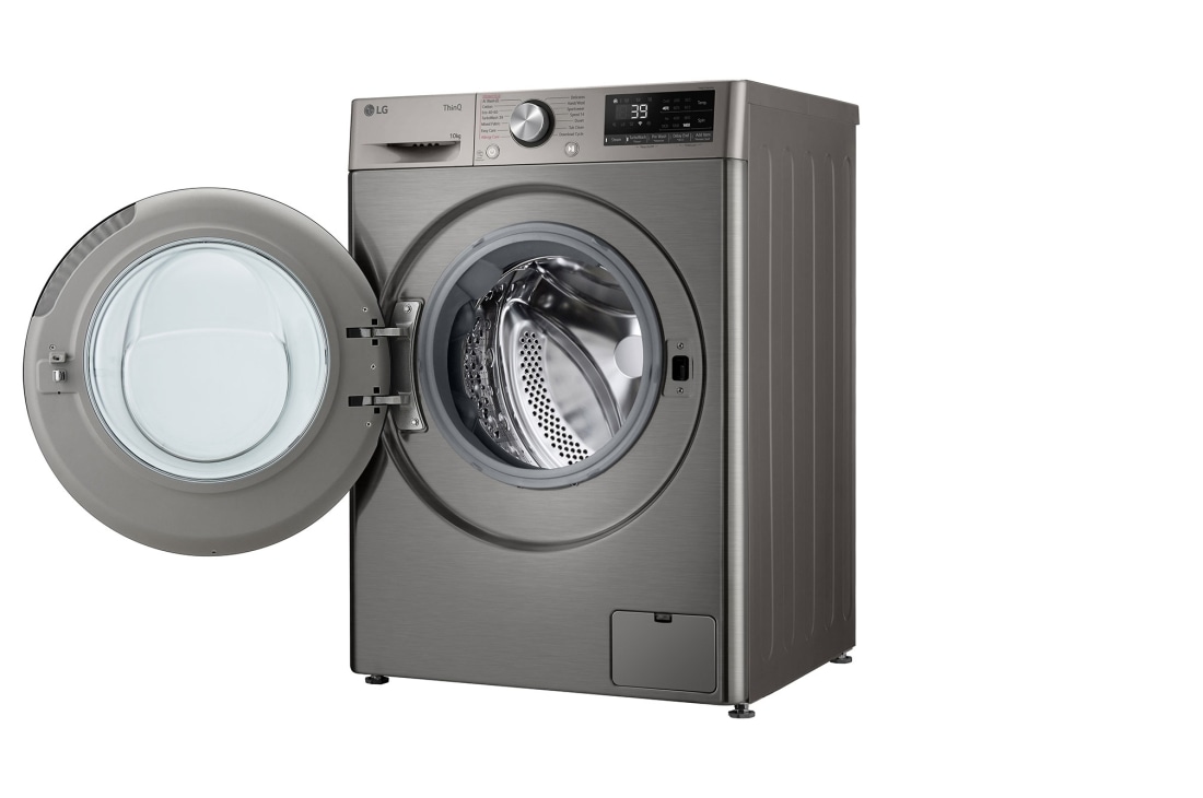 LG מכונת כביסה 10 ק''ג AIDD בצבע כסף פלטינה עם  פתח קדמי ודלת זכוכית שחורה, left side open, WF10214GBB, thumbnail 12