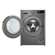 LG מכונת כביסה 9 ק''ג AIDD בצבע כסף פלטינה עם  פתח קדמי ודלת זכוכית שחורה, front door open, WF9214GBB, thumbnail 3