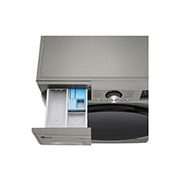 LG מכונת כביסה 9 ק''ג AIDD בצבע כסף פלטינה עם  פתח קדמי ודלת זכוכית שחורה, drawer open, WF9214GBB, thumbnail 8