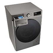 LG מכונת כביסה 9 ק''ג AIDD בצבע כסף פלטינה עם  פתח קדמי ודלת זכוכית שחורה, top view drawer open, WF9214GBB, thumbnail 10