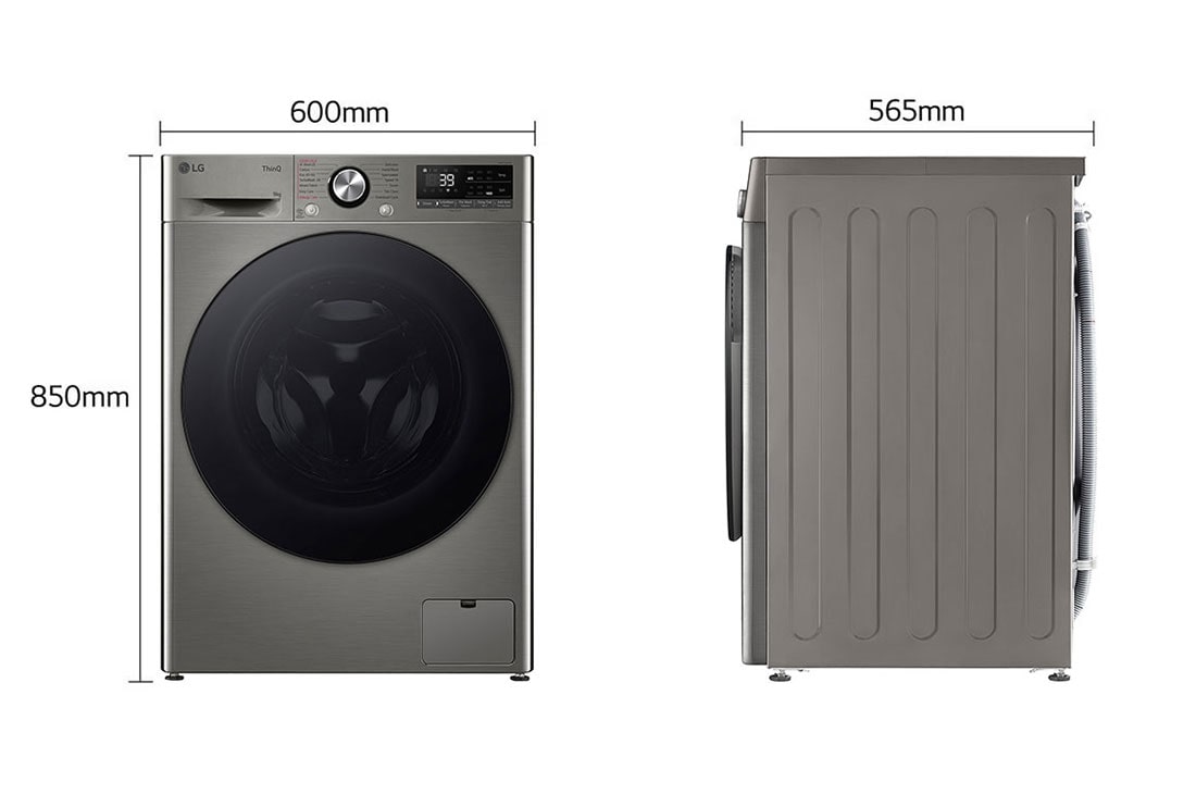 LG מכונת כביסה 9 ק''ג AIDD בצבע כסף פלטינה עם  פתח קדמי ודלת זכוכית שחורה, dimension, WF9214GBB, thumbnail 2