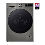 LG מכונת כביסה 8 ק''ג AIDD בצבע כסף פלטינה עם  פתח קדמי ודלת זכוכית שחורה, front view, WFS8214GBB, thumbnail 1