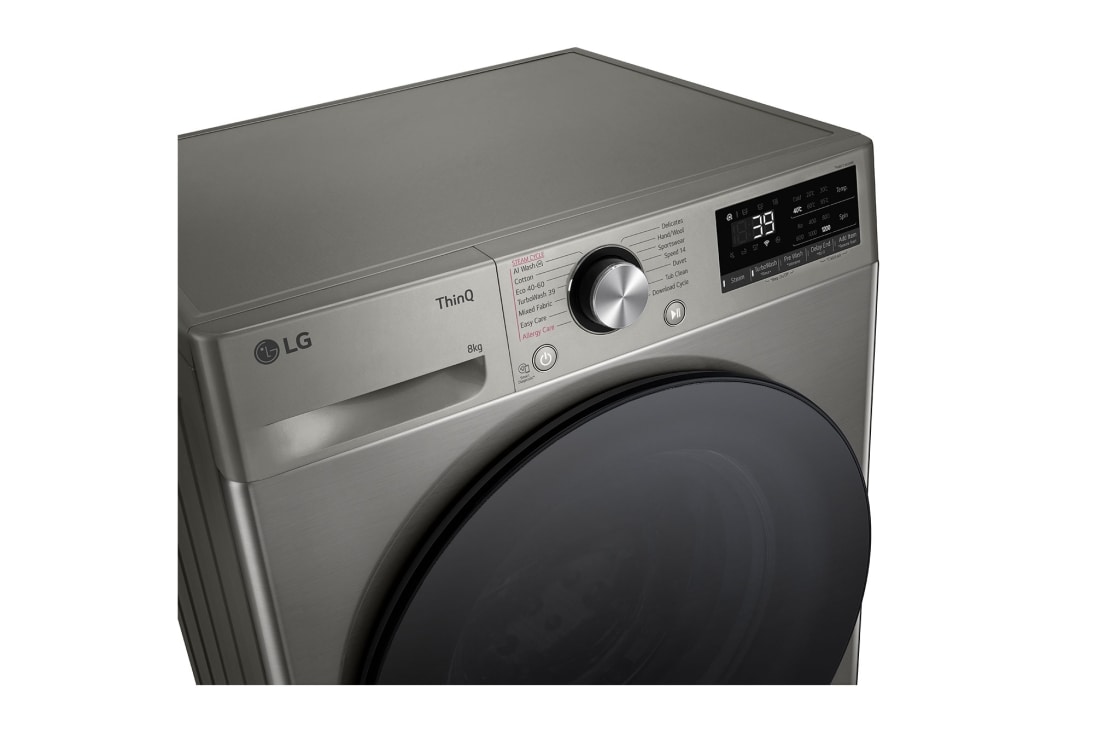 LG מכונת כביסה 8 ק''ג AIDD בצבע כסף פלטינה עם  פתח קדמי ודלת זכוכית שחורה, panel view, WFS8214GBB, thumbnail 4