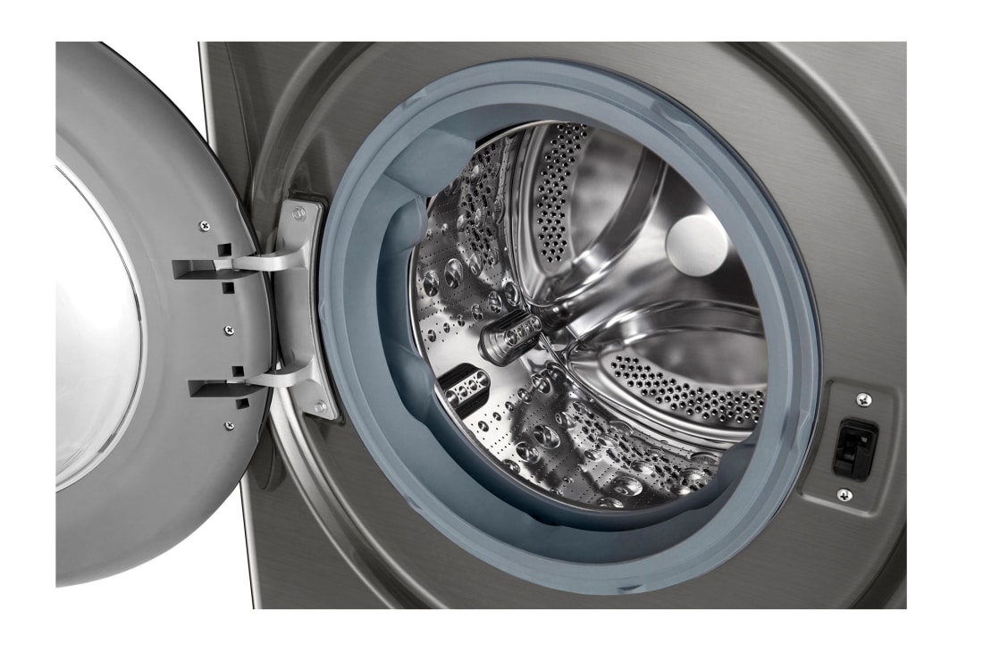 LG מכונת כביסה 8 ק''ג AIDD בצבע כסף פלטינה עם  פתח קדמי ודלת זכוכית שחורה, drum, WFS8214GBB, thumbnail 5