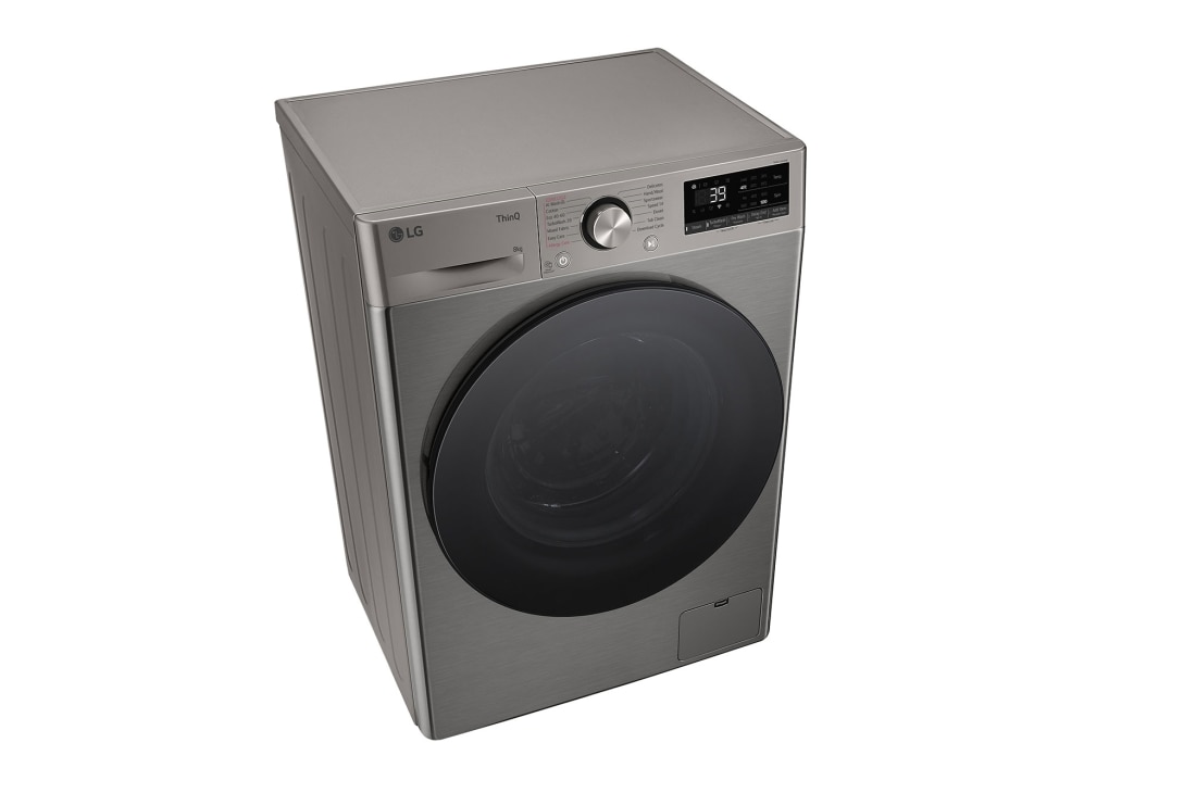 LG מכונת כביסה 8 ק''ג AIDD בצבע כסף פלטינה עם  פתח קדמי ודלת זכוכית שחורה, top view, WFS8214GBB, thumbnail 9