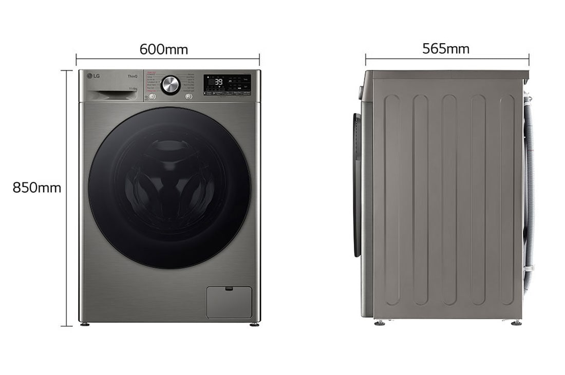 LG מכונת כביסה ומייבש 6\11 ק''ג AIDD בצבע שחור פלטינה עם פתח קדמי ודלת זכוכית שחורה, dimension, WD11614GBB, thumbnail 2