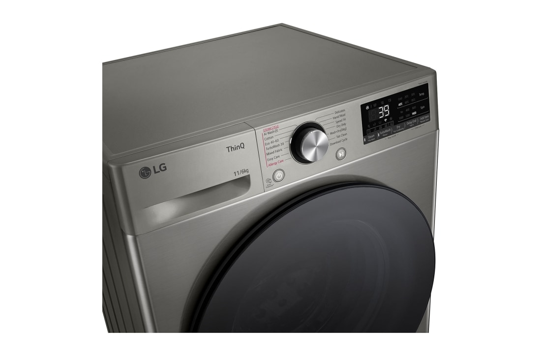 LG מכונת כביסה ומייבש 6\11 ק''ג AIDD בצבע שחור פלטינה עם פתח קדמי ודלת זכוכית שחורה, panel view, WD11614GBB, thumbnail 4
