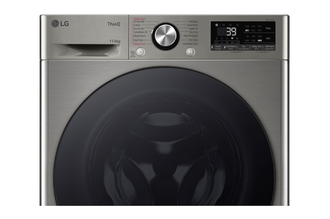 LG מכונת כביסה ומייבש 6\11 ק''ג AIDD בצבע שחור פלטינה עם פתח קדמי ודלת זכוכית שחורה, displayd, WD11614GBB, thumbnail 6