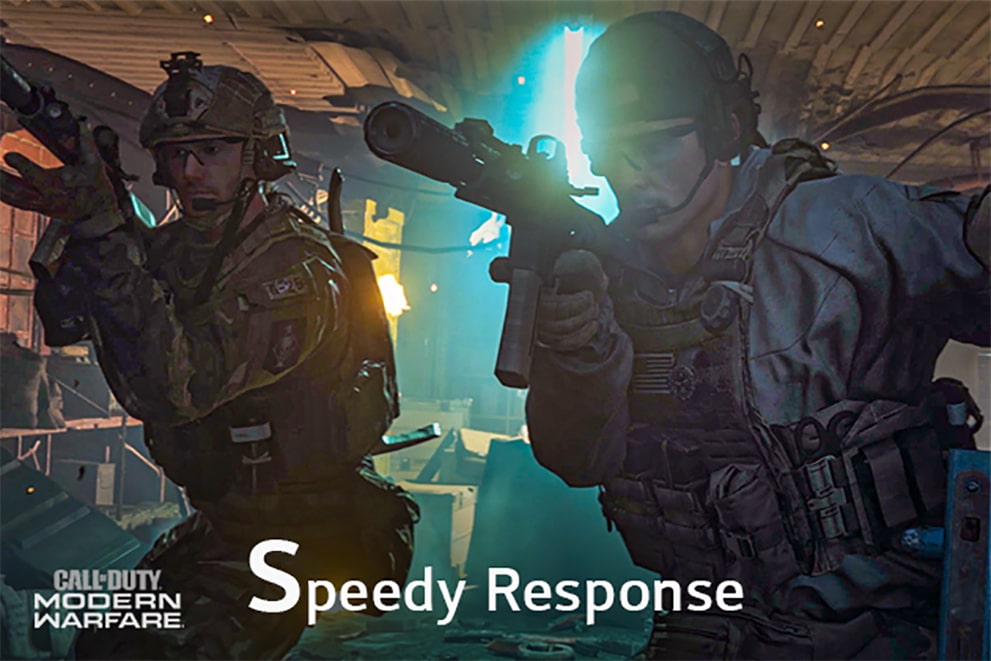 A gaming scene of the Call of Duty, labeled "Speedy Response"