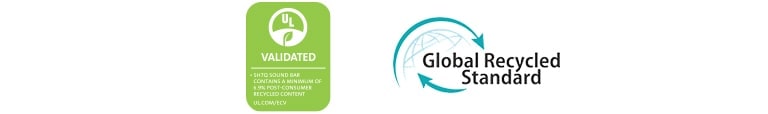 از سمت چپ، UL VALIDATED (لوگو) وGlobal Recycled Standard (لوگو) به تصویر کشیده شده‌اند.