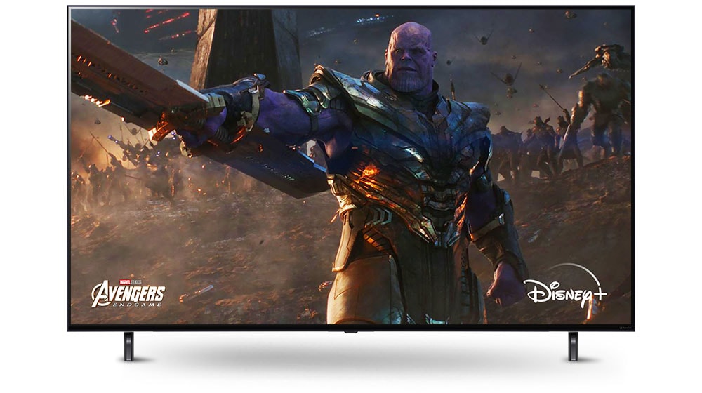 صفحه نمایش صحنه‌ای از «انتقام جویان: پایان بازی» را نشان می‌دهد. در پایین، تصویر به دو صورت مشاهده می‌شود که در یکی از آنها نموداری به همراه کنتراست تصویر نشان داده می‌شود.