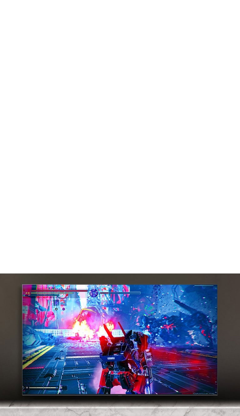 صفحه تلویزیون صحنه بازی جنگی را نشان می‌دهد.