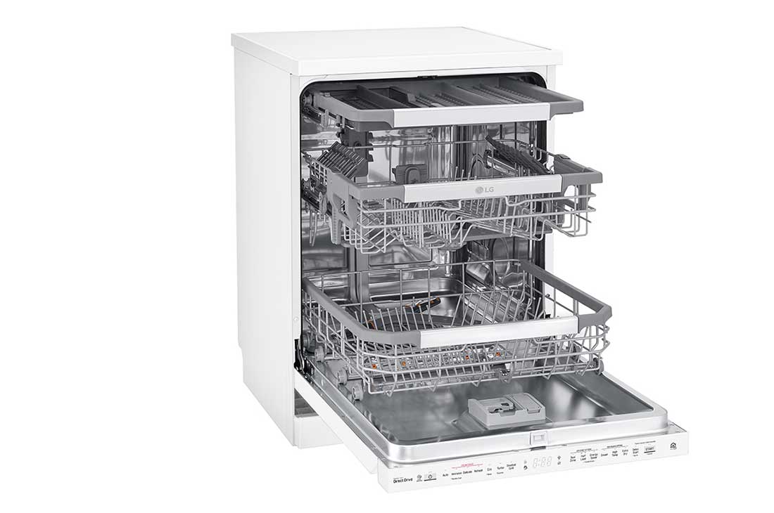 LG ال‌جی، ماشین ظرفشویی 14 نفره، فناوری™TrueSteam و™QuadWash، سفید  , XD90W, thumbnail 4