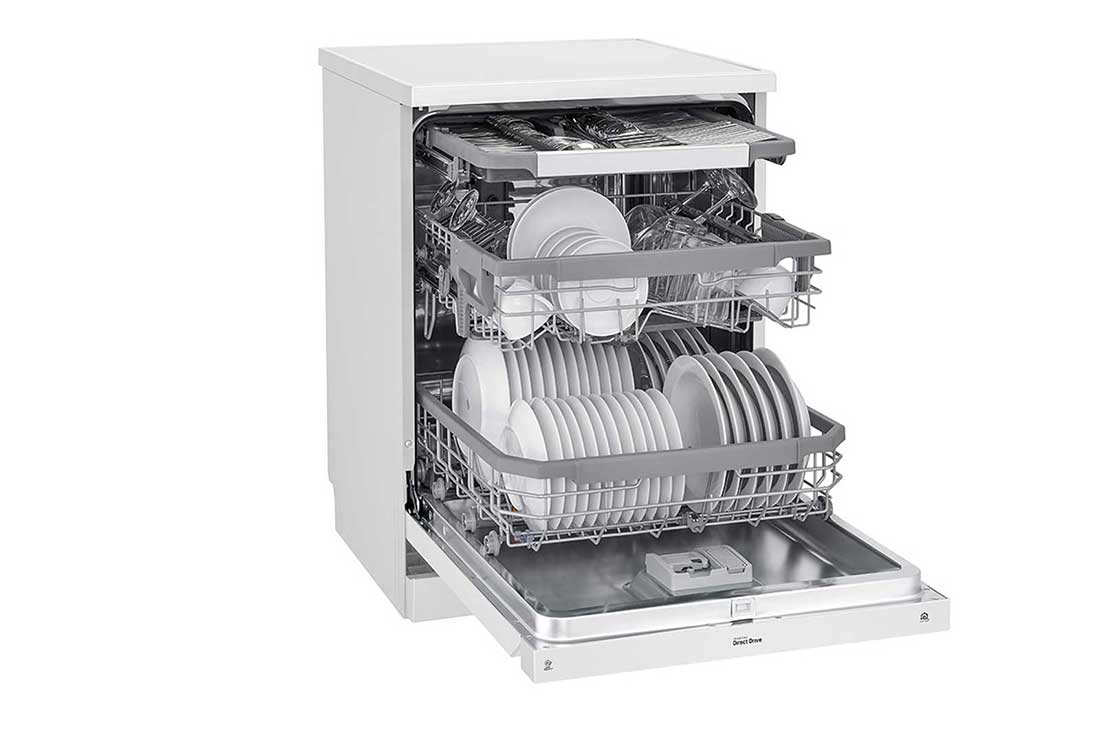 LG ال‌جی، ماشین ظرفشویی 14 نفره، فناوری™TrueSteam و™QuadWash، سفید  , XD77W, thumbnail 6