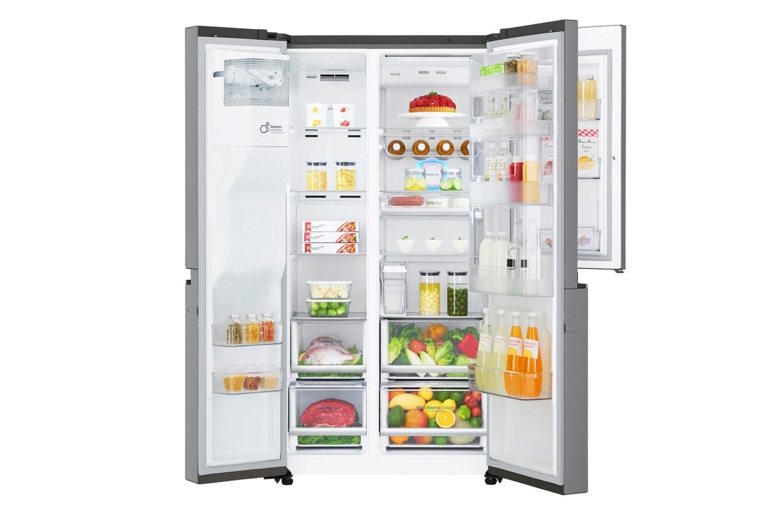 LG ال‌جی، یخچال فریزر ساید بای ساید Door-in-Door، ظرفیت 601 لیتر , Door open view with food, GCJ-267PHL, thumbnail 3