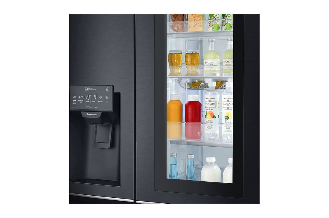 LG ال‌جی، یخچال فریزر ساید بای ساید InstaView Door-in-Door، ظرفیت 601 لیتر , insta view with lights on, GC-X267SSCS, thumbnail 7