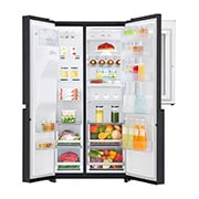 LG ال‌جی، یخچال فریزر ساید بای ساید InstaView Door-in-Door، ظرفیت 601 لیتر , front door opened view with food, GC-X267SSCS, thumbnail 4