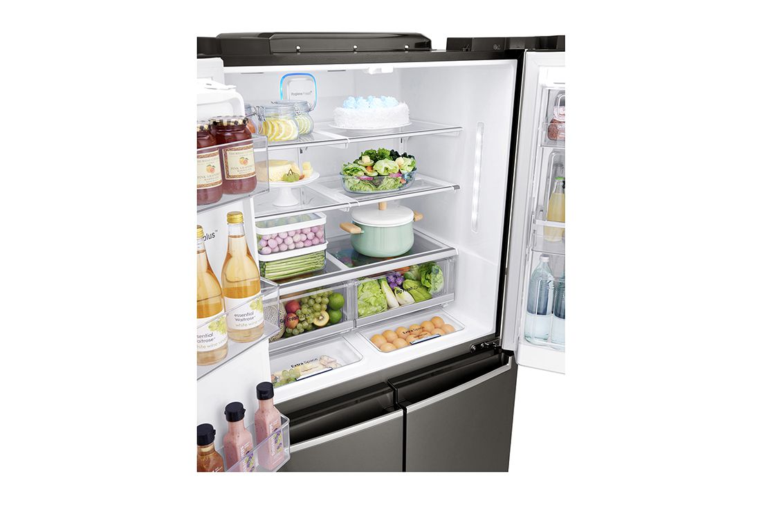 LG ال‌جی، یخچال فریزر ™InstaView Door-in-Door، درب فرانسوی، 716 لیتر، مشکی , Top portion details with food, GR-X39FMKHL, thumbnail 9