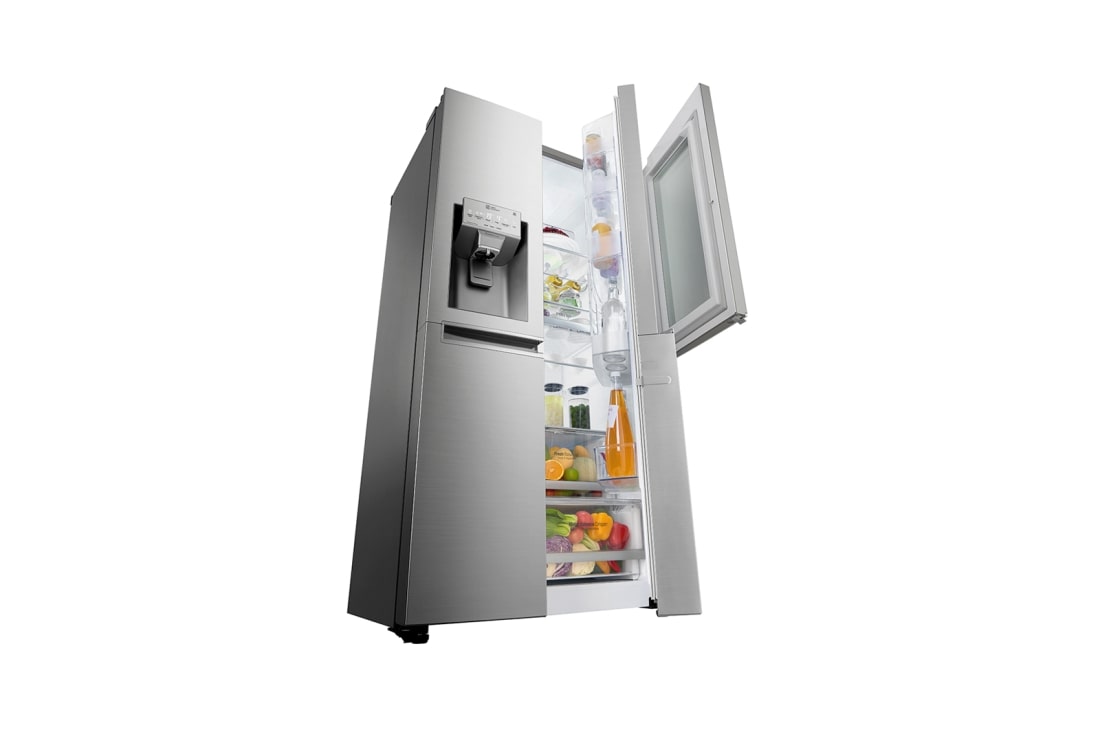 LG ال‌جی، یخچال فریزر ساید بای ساید InstaView Door-in-Door، ظرفیت 601 لیتر , Bottom perspective with door view, GC-X267SQCS, thumbnail 8