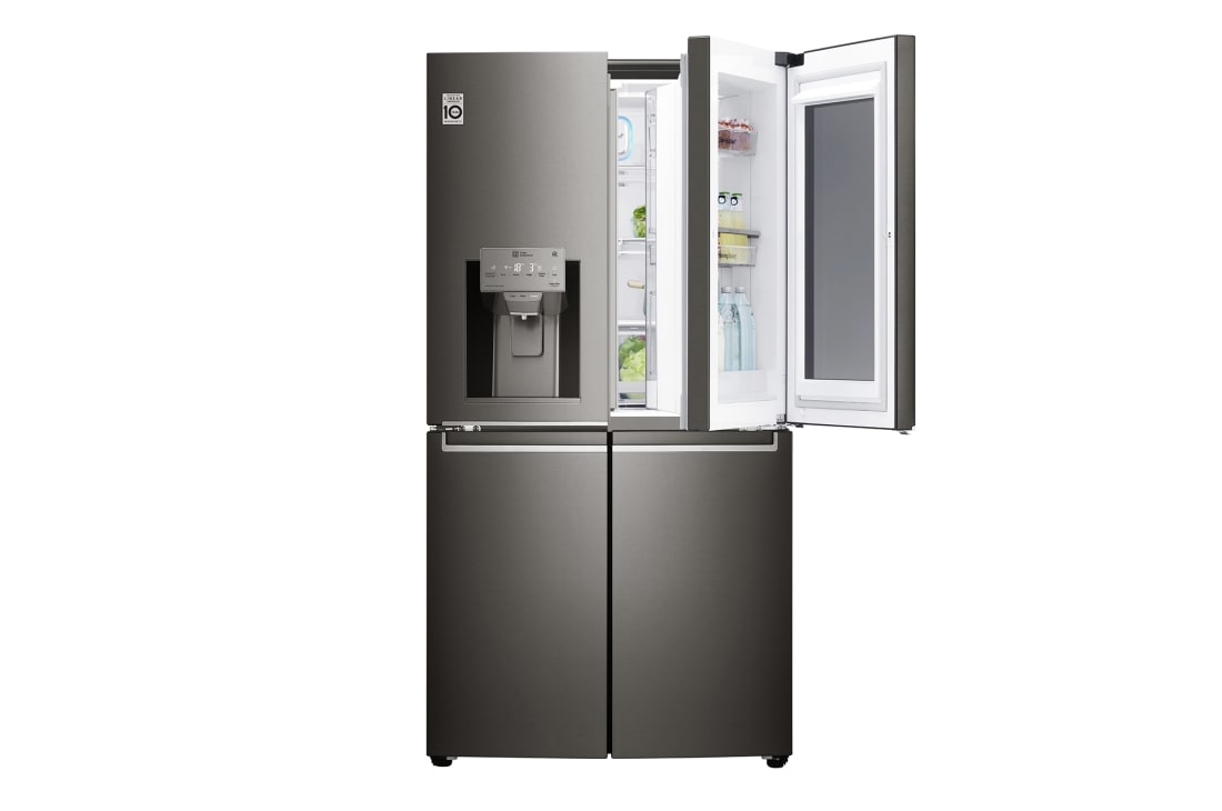 LG ال‌جی، یخچال فریزر ساید بای ساید InstaView Door-in-Door، ظرفیت 705 لیتر, استیل مشکی, front freezer door open view, GR-X24FMKBL, thumbnail 2
