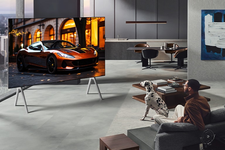 اتاق نشیمنی یک تلویزیون کاملاً بی‌سیم LG و یک LG Soundbar دارد که Wall Mounted هستند. جعبه Zero Connect به‌سختی در زیر یک میز کناری نزدیک مبل دیده می‌شود، که نشان می‌دهد چقدر راحت می‌توان آن را در هر جایی قرار داد. چیدمان کلی اتاق نشیمن به‌صورت بصری تمیز و مرتب است. 