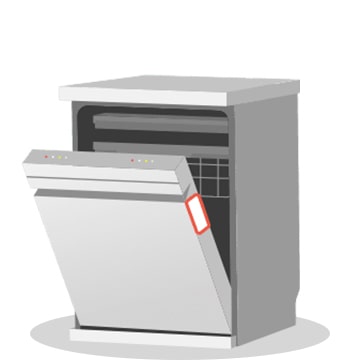 ماشین ظرفشویی و محل برچسب کد QR آن نشان داده می شود.