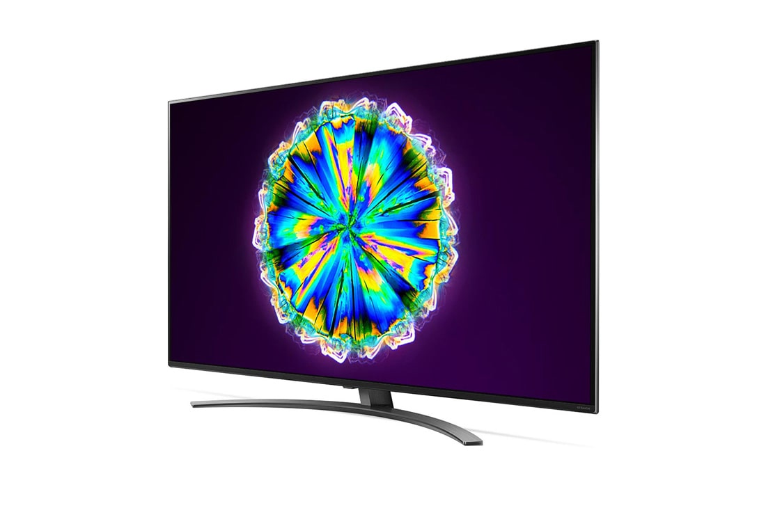 LG ال‌جی،LG Nanocell ، تلویزیون 65 اینچ سری NANO86، تکنولوژی هوشمند AI ThinQ، سیستم عامل WebOS، کیفیت 4k، توانایی نمایش محتوای HDR، تکنولوژی Local Dimming(تاریکی موضعی)، پایه وسط و هلالی شکل, نمای جانبی 30 درجه با تصویر میانقاب, 65NANO86VNA, thumbnail 3