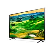 LG ال‌جی،LG QNED 80 ، تلویزیون 75 اینچ سری QNED80، کیفیت 4k، تکنولوژی هوشمند AI ThinQ، سیستم عامل WebOS، زبان طراحی 3side cinema، توانایی نمایش محتوای HDR، تکنولوژی Local Dimming(تاریکی موضعی)، پایه دوطرفه، محصول 2022, نمای جانبی 30 درجه با تصویر میان قاب, 75QNED806QA, thumbnail 3