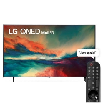 نمای جلو از تلویزیون LG QNED با تصویر داخل قاب و لوگوی محصول روی آن1