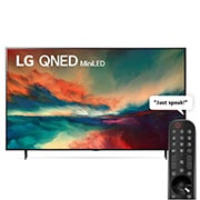 LG ال‌جی،LG QNED 85 ، تلویزیون 55 اینچ سری QNED85R، کیفیت 4k، تکنولوژی هوشمند AI ThinQ وWebOS، کنترل جادویی، زبان طراحی 3side cinema، توانایی نمایش محتوای HDR با فرمتHLG، تکنولوژی Local Dimming، تکنولوژی AI Picture Pro وAI Sound Pro (5.1.2ch)، پایه وسط، جدید 2023 , نمای جلو از تلویزیون LG QNED با تصویر داخل قاب و لوگوی محصول روی آن, 55QNED856RA, thumbnail 1