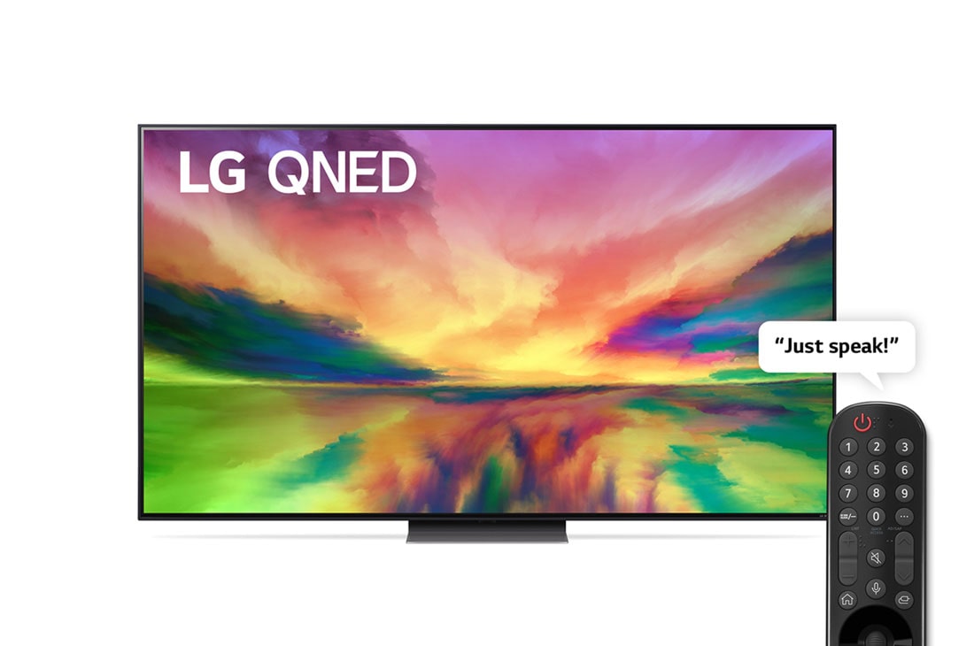 LG ال‌جی،LG QNED 81 ، تلویزیون 75 اینچ سری QNED81R، کیفیت 4K، تکنولوژی هوشمند AI ThinQ، سیستم عامل WebOS، کنترل جادویی، زبان طراحی 3side cinema، توانایی نمایش محتوای HDR با فرمتHLG، تکنولوژی AI Picture Pro وAI Sound Pro (5.1.2ch)، پایه وسط، جدید 2023 , نمای جلو از تلویزیون LG QNED با تصویر داخل قاب و لوگوی محصول روی آن, 75QNED816RA
