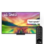 LG ال‌جی،LG QNED 81 ، تلویزیون 75 اینچ سری QNED81R، کیفیت 4K، تکنولوژی هوشمند AI ThinQ، سیستم عامل WebOS، کنترل جادویی، زبان طراحی 3side cinema، توانایی نمایش محتوای HDR با فرمتHLG، تکنولوژی AI Picture Pro وAI Sound Pro (5.1.2ch)، پایه وسط، جدید 2023 , نمای جلو از تلویزیون LG QNED با تصویر داخل قاب و لوگوی محصول روی آن, 75QNED816RA, thumbnail 1