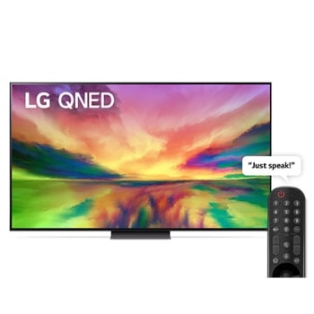 نمای جلو از تلویزیون LG QNED با تصویر داخل قاب و لوگوی محصول روی آن1