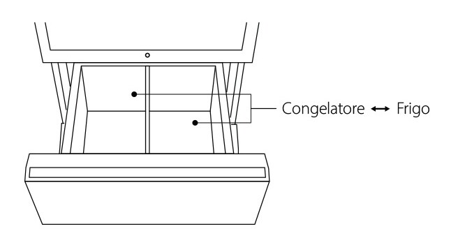 Illustrazione del cassetto LG SIGNATURE Cantinetta per vini diviso in due sezioni: Congelatore e Frigo.