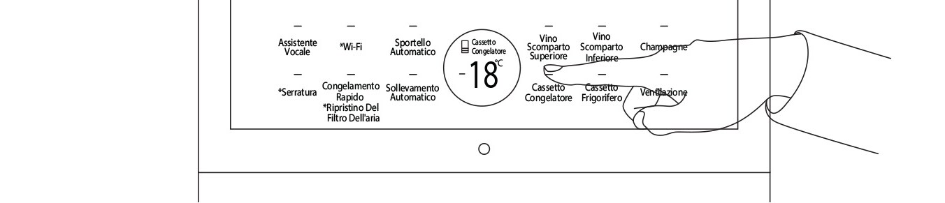 Le opzioni delle varie funzioni di LG SIGNATURE Cantinetta per vini sono visibili nel display Eclipse.