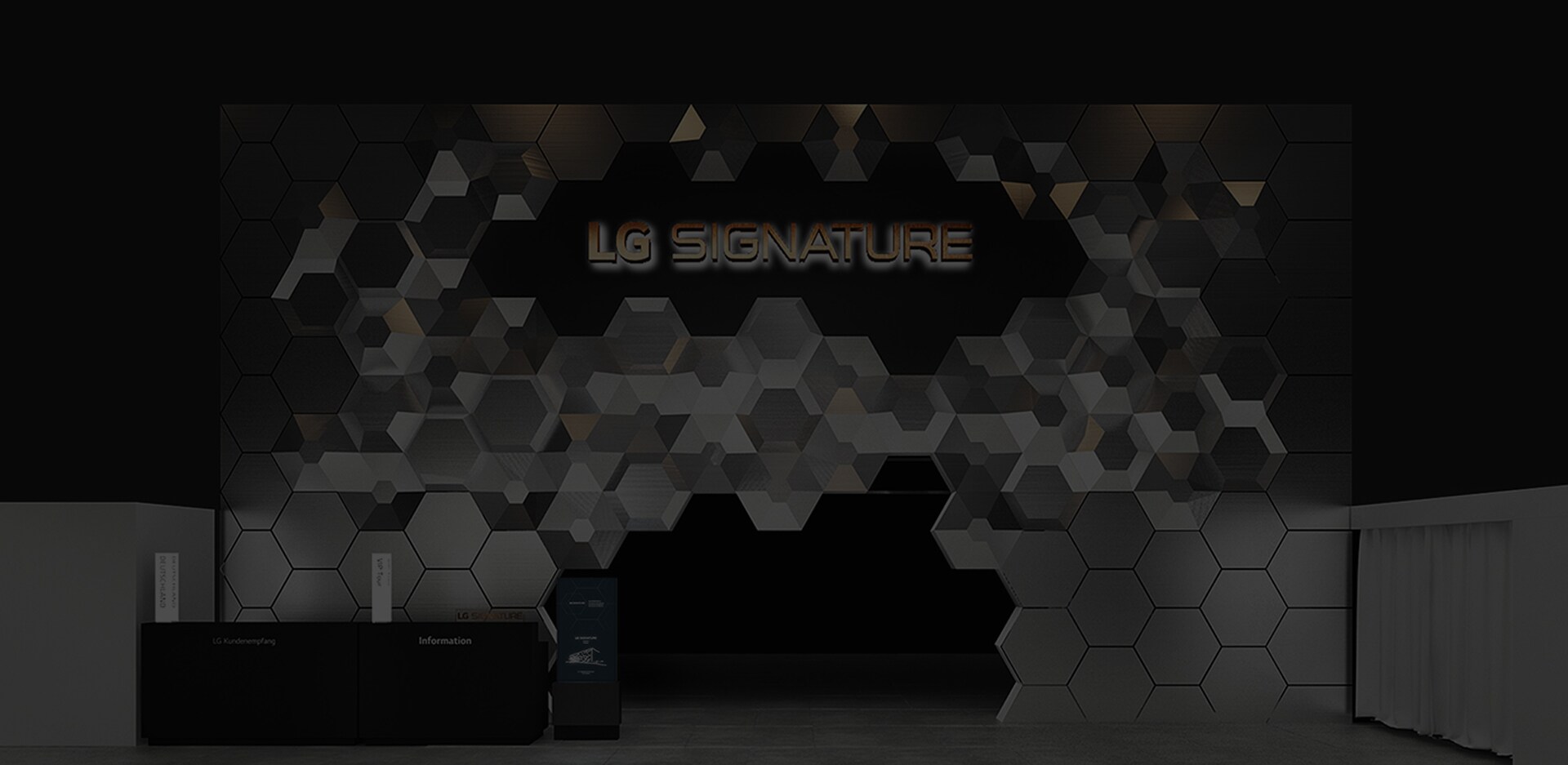 Vista d'insieme della principale area espositiva con il concetto di infinito per LG SIGNATURE all'IFA 2019
